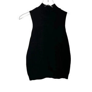 Minnie Rose Black mock turtleneck black knit sleeveless top size small